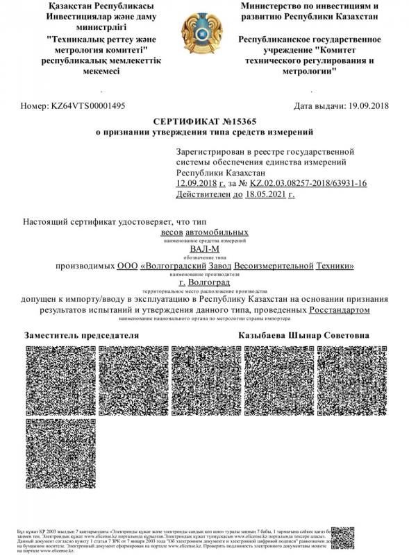 Сертификат о признании утверждения типа средств измерений ВАЛ-М