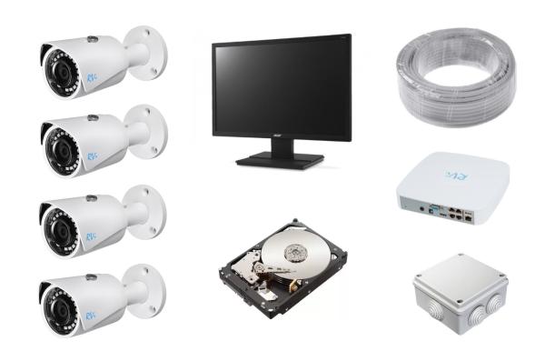 Система удаленного видеонаблюдения (Вид.регистратор, Монитор, 4 в/камеры, HDD 2Tb). Видеонаблюдение